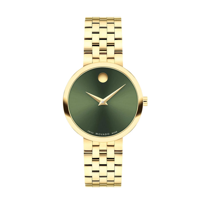 Movado Ladies Watch Gold Tone Case Green Dial Quartz