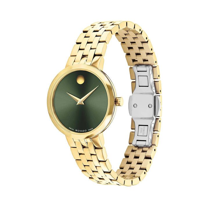 Movado Ladies Watch Gold Tone Case Green Dial Quartz