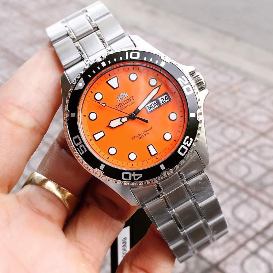 Orient Mako On Orange Suede Nato Orient Sports Leather Strap