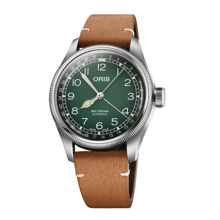 Oris Men's Silver Tone Case Green Dial Pointer Date Automatic Watch