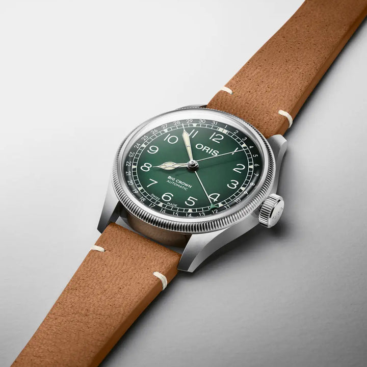 Oris Men's Silver Tone Case Green Dial Pointer Date Automatic Watch