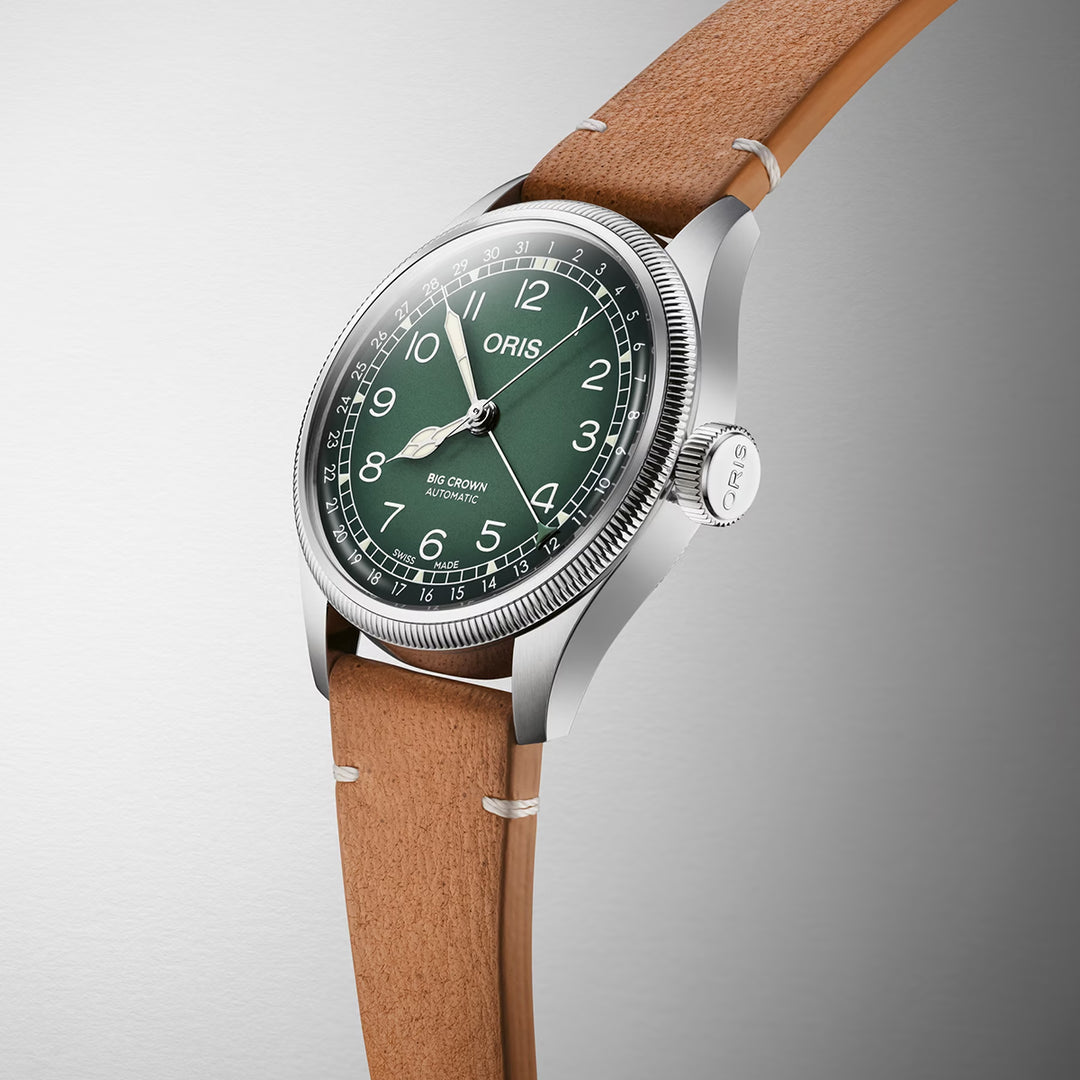Oris Men's Silver Tone Case Green Dial Pointer Date Automatic Watch