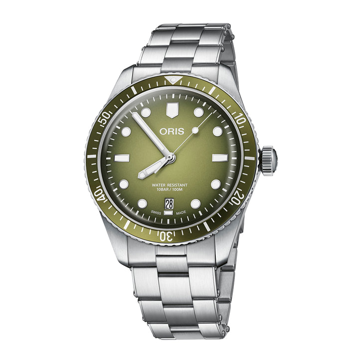 Oris Men's Silver Tone Case Green Dial Automatic Watch