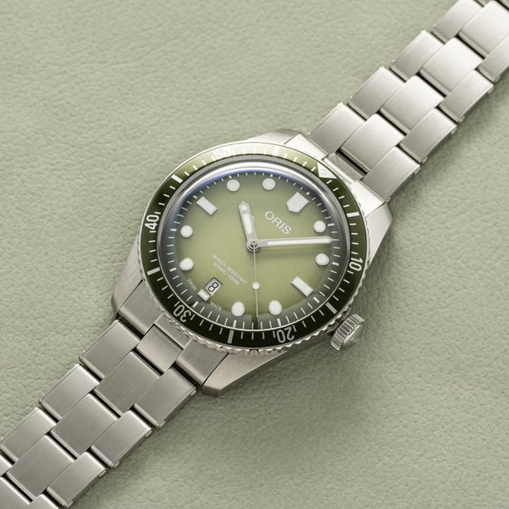 Oris Men's Silver Tone Case Green Dial Automatic Watch