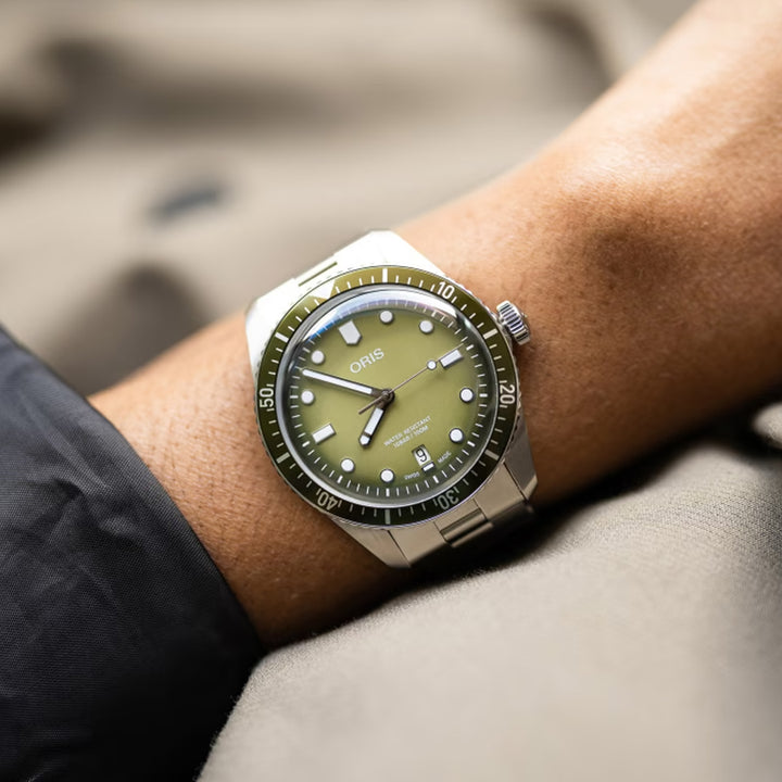 Oris Men's Silver Tone Case Green Dial Automatic Watch