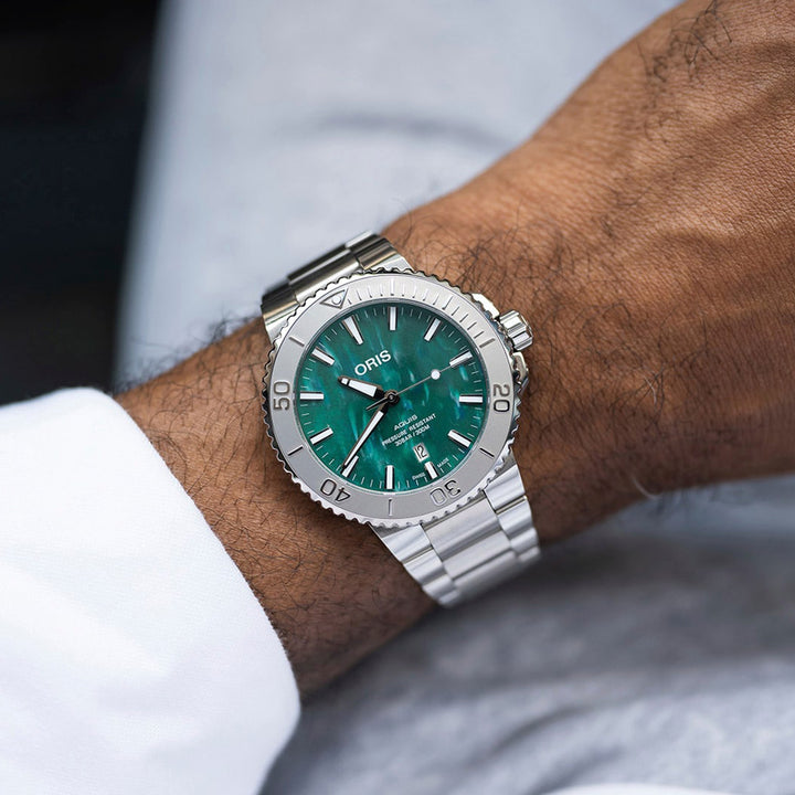 Oris Men's Silver Tone Case Green Dial Automatic Watch