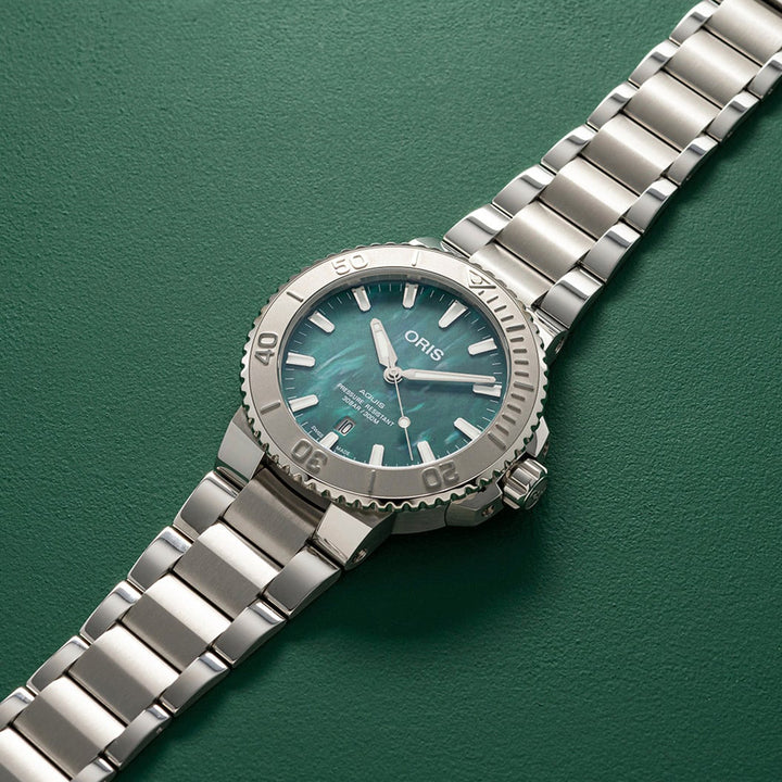 Oris Men's Silver Tone Case Green Dial Automatic Watch