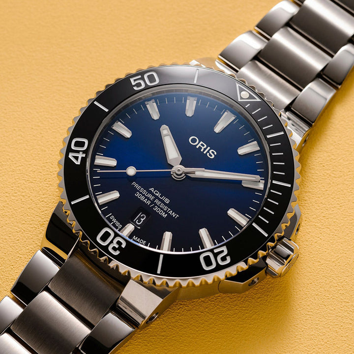 Oris Men's Silver Tone Case Blue Dial Automatic Watch