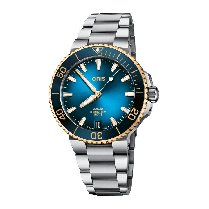 Oris Men's Silver & Gold Tone Case Blue Dial Automatic Watch
