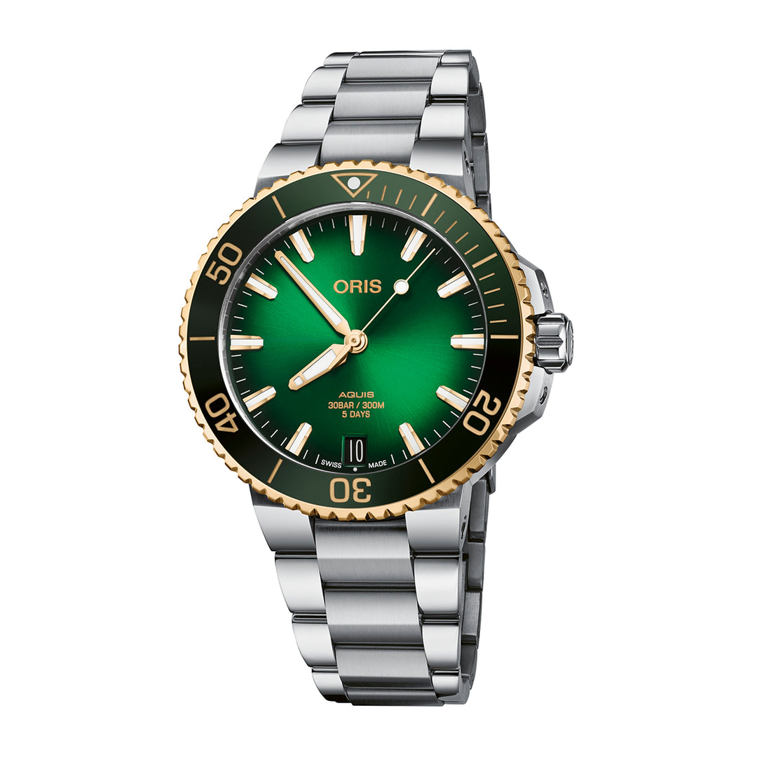 Oris Men's Silver & Gold Tone Case Green Dial Automatic Watch