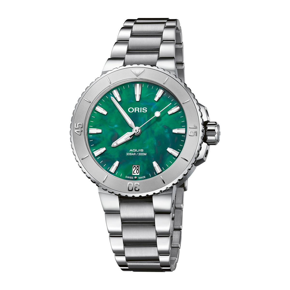 Oris Ladies Silver Tone Case Green Dial Automatic Watch