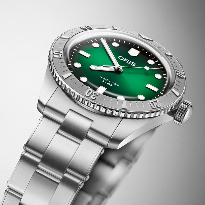 Oris Men's Silver Tone Case Green Dial Automatic Watch