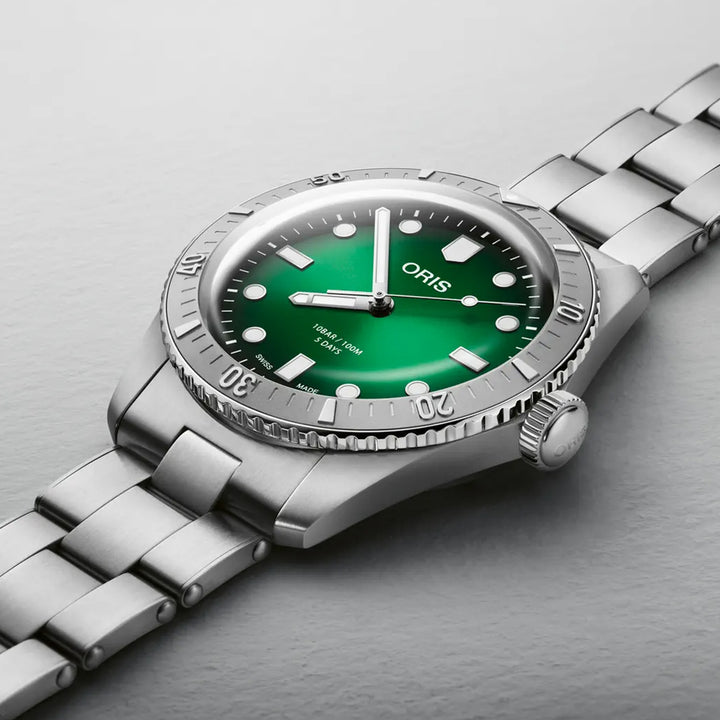 Oris Men's Silver Tone Case Green Dial Automatic Watch