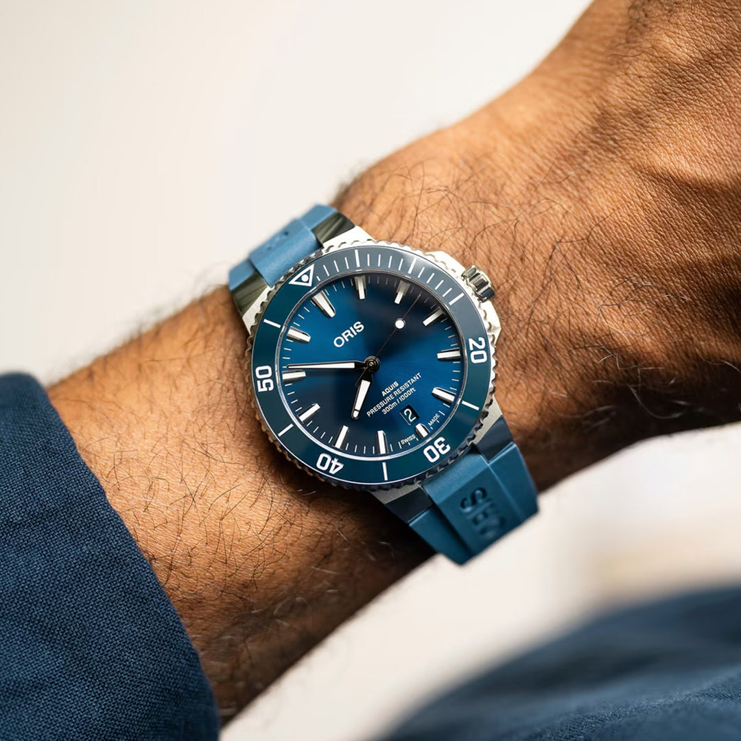 Oris Men's Silver Tone Case Blue Dial Automatic Watch
