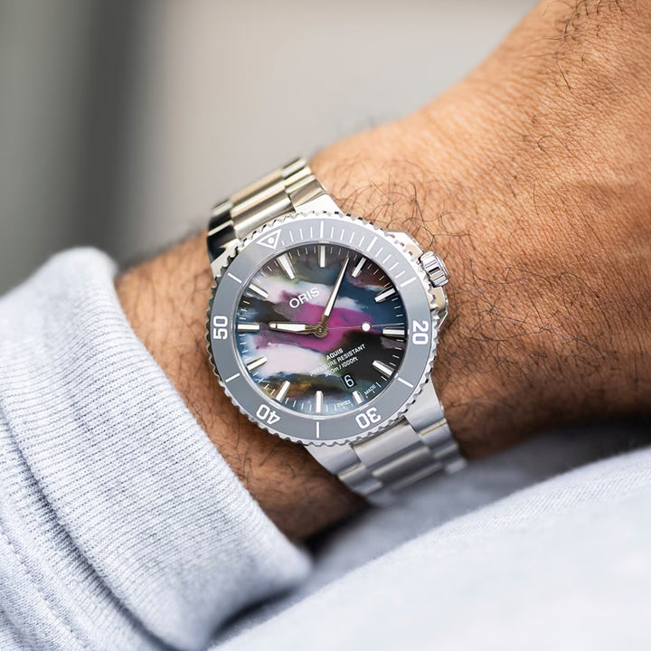 Oris Men's Silver Tone Case Multicoloured Dial Automatic Watch