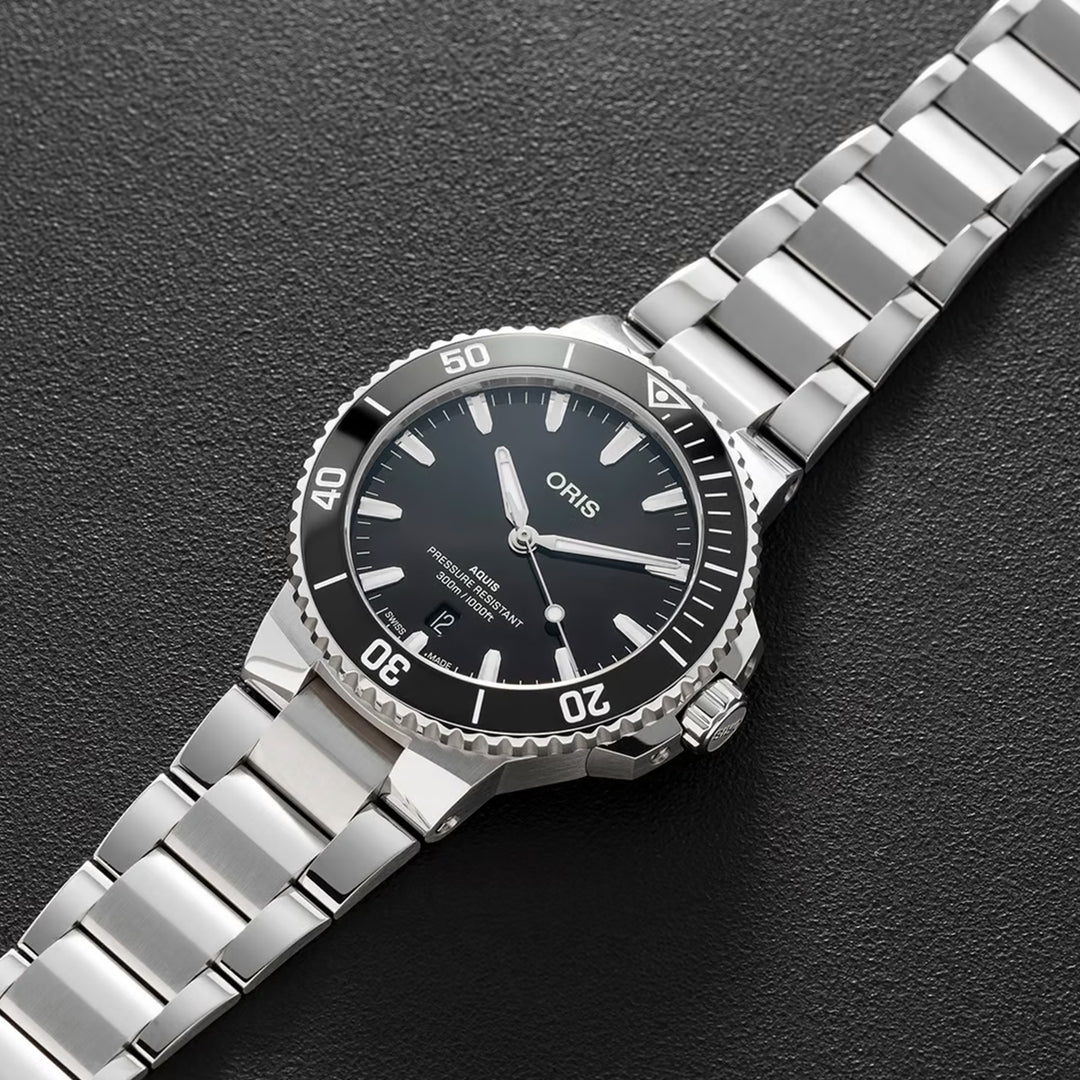 Oris Men's Silver Tone Case Black Dial Automatic Watch