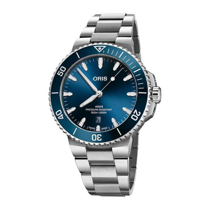 Oris Men's Silver Tone Case Blue Dial Automatic Watch