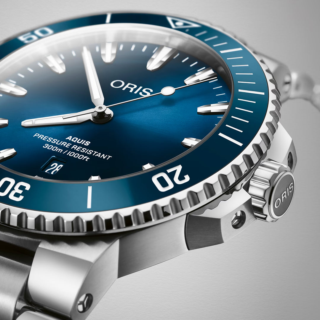 Oris Men's Silver Tone Case Blue Dial Automatic Watch