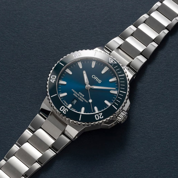 Oris Men's Silver Tone Case Blue Dial Automatic Watch