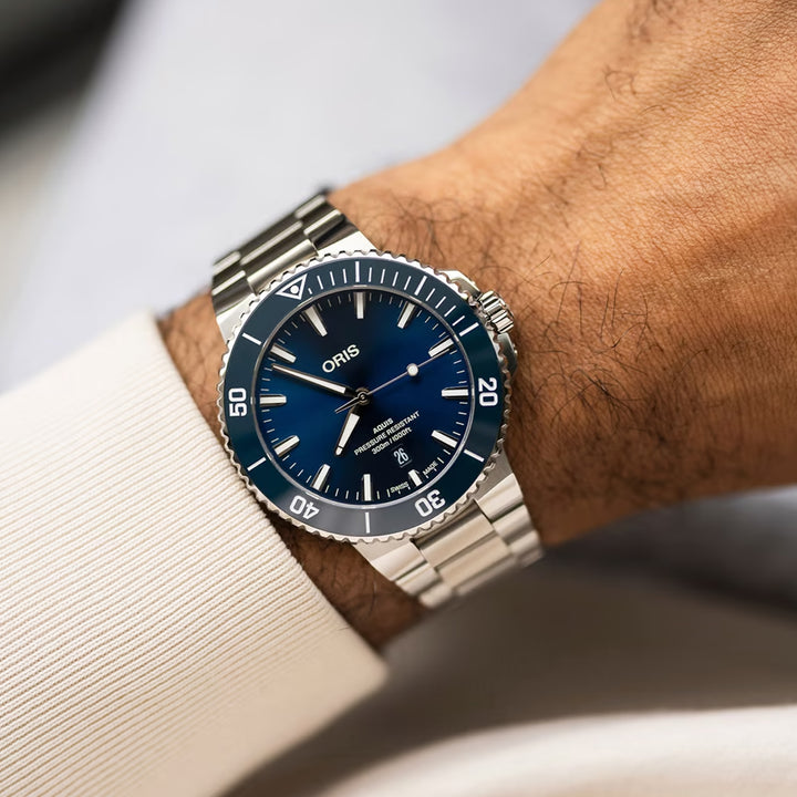 Oris Men's Silver Tone Case Blue Dial Automatic Watch