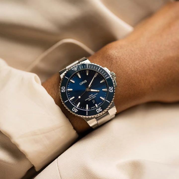 Oris Men's Silver Tone Case Blue Dial Automatic Watch