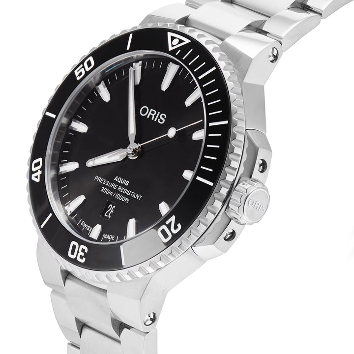 Oris Men's Silver Tone Case Black Dial Automatic Watch