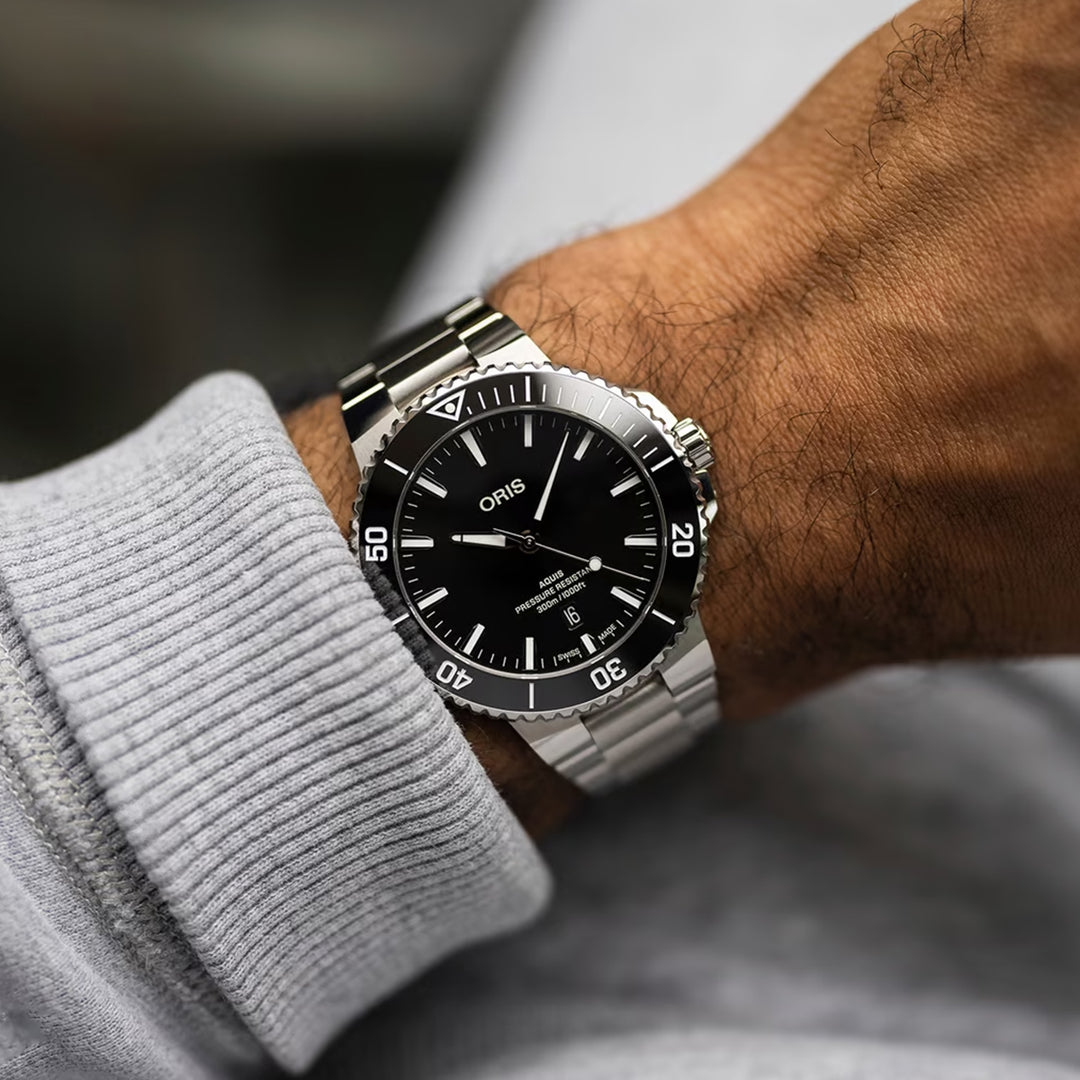 Oris Men's Silver Tone Case Black Dial Automatic Watch