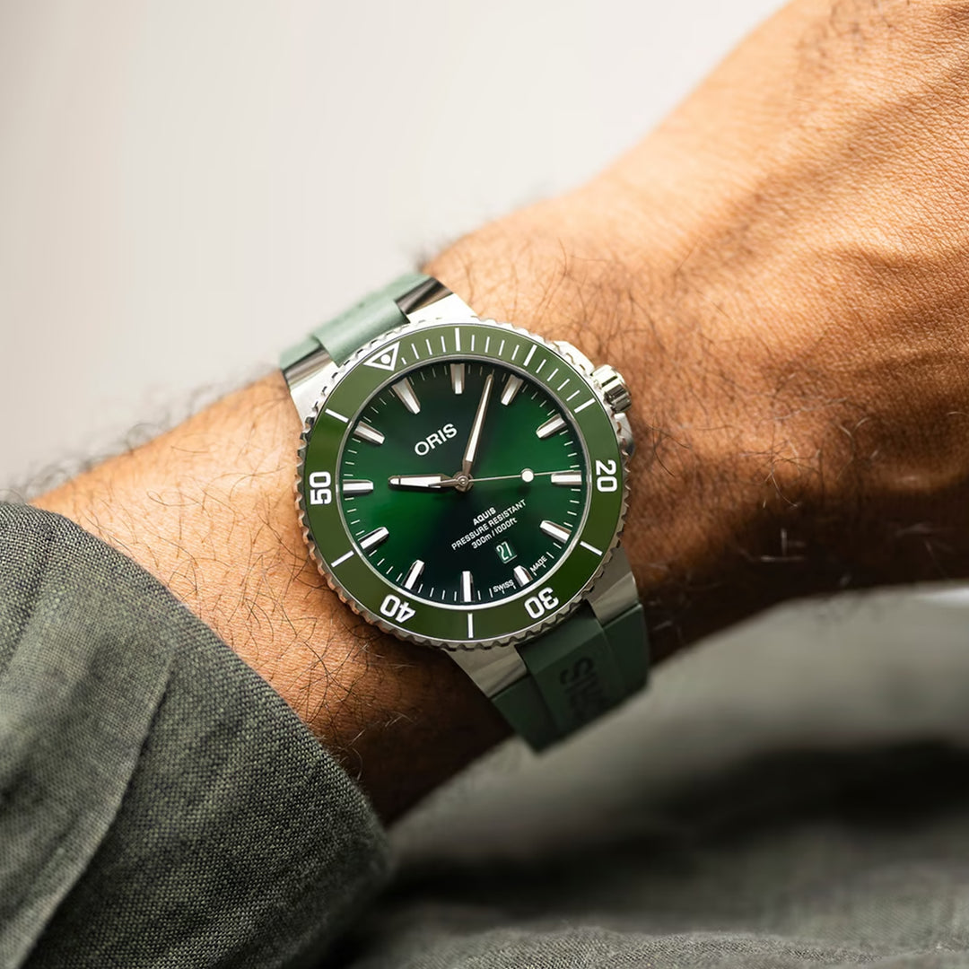 Oris Men's Silver Tone Case Green Dial Automatic Watch