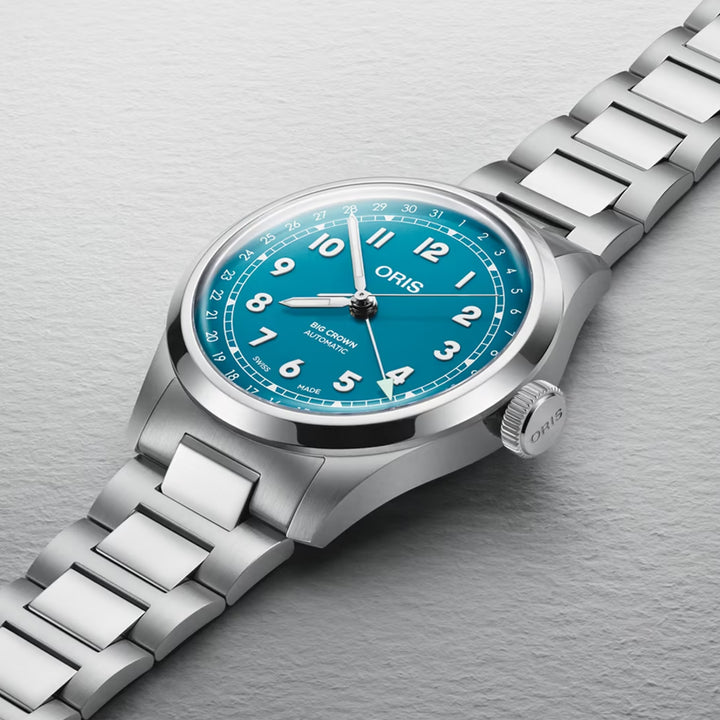 Oris Men's Silver Tone Case Blue Dial Automatic Watch
