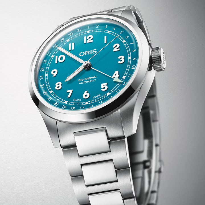 Oris Men's Silver Tone Case Blue Dial Automatic Watch