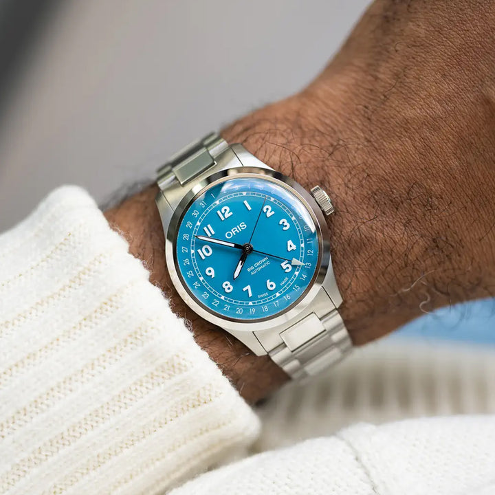 Oris Men's Silver Tone Case Blue Dial Automatic Watch