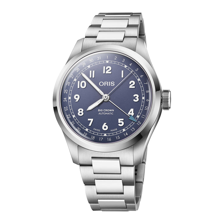 Oris Men's Silver Tone Case Purple Dial Pointer Date Automatic Watch