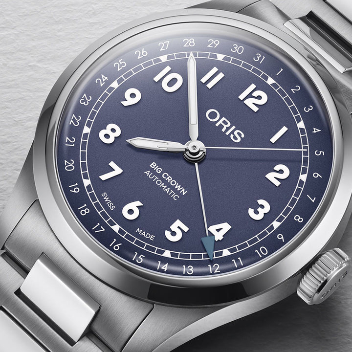 Oris Men's Silver Tone Case Purple Dial Pointer Date Automatic Watch