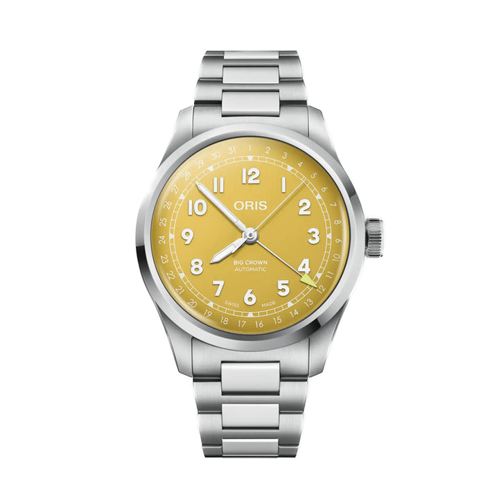 Oris Men's Silver Tone Case Yellow Dial Automatic Watch