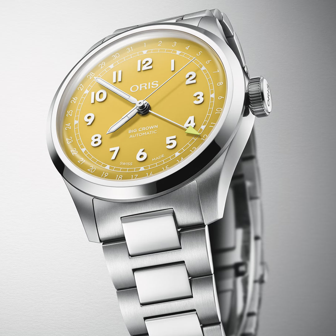Oris Men's Silver Tone Case Yellow Dial Automatic Watch