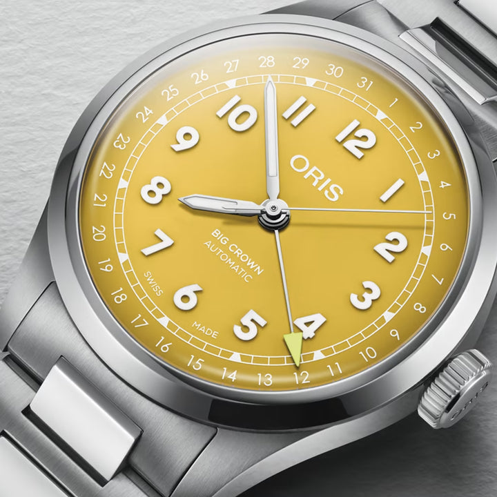 Oris Men's Silver Tone Case Yellow Dial Automatic Watch