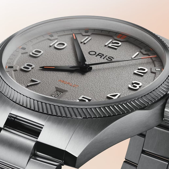 Oris Men's Pro Pilot Silver Tone Case  Grey Dial Automatic Watch