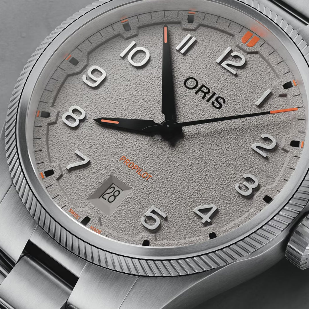 Oris Men's Pro Pilot Silver Tone Case  Grey Dial Automatic Watch