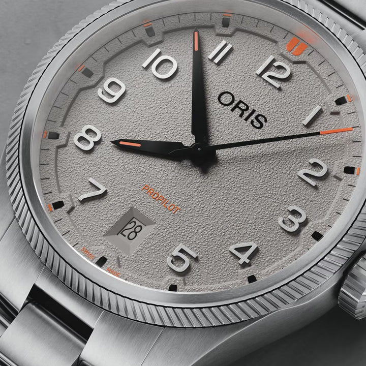 Oris Men's Pro Pilot Silver Tone Case  Grey Dial Automatic Watch