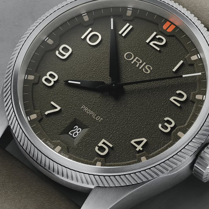 Oris Men's Pro Pilot Silver Tone Case  Green Dial Automatic Watch
