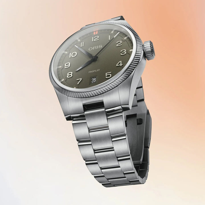 Oris Men's Pro Pilot Silver Tone Case  Green Dial Automatic Watch