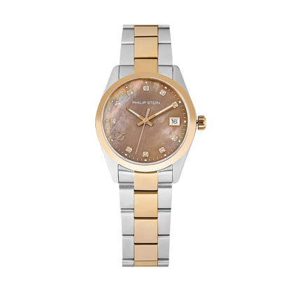 Philip Stein Women's Journey Small Quartz Watch with Brown MOP Dial and Diamond Markers - 46TRG-DMOPBR-SSTRG