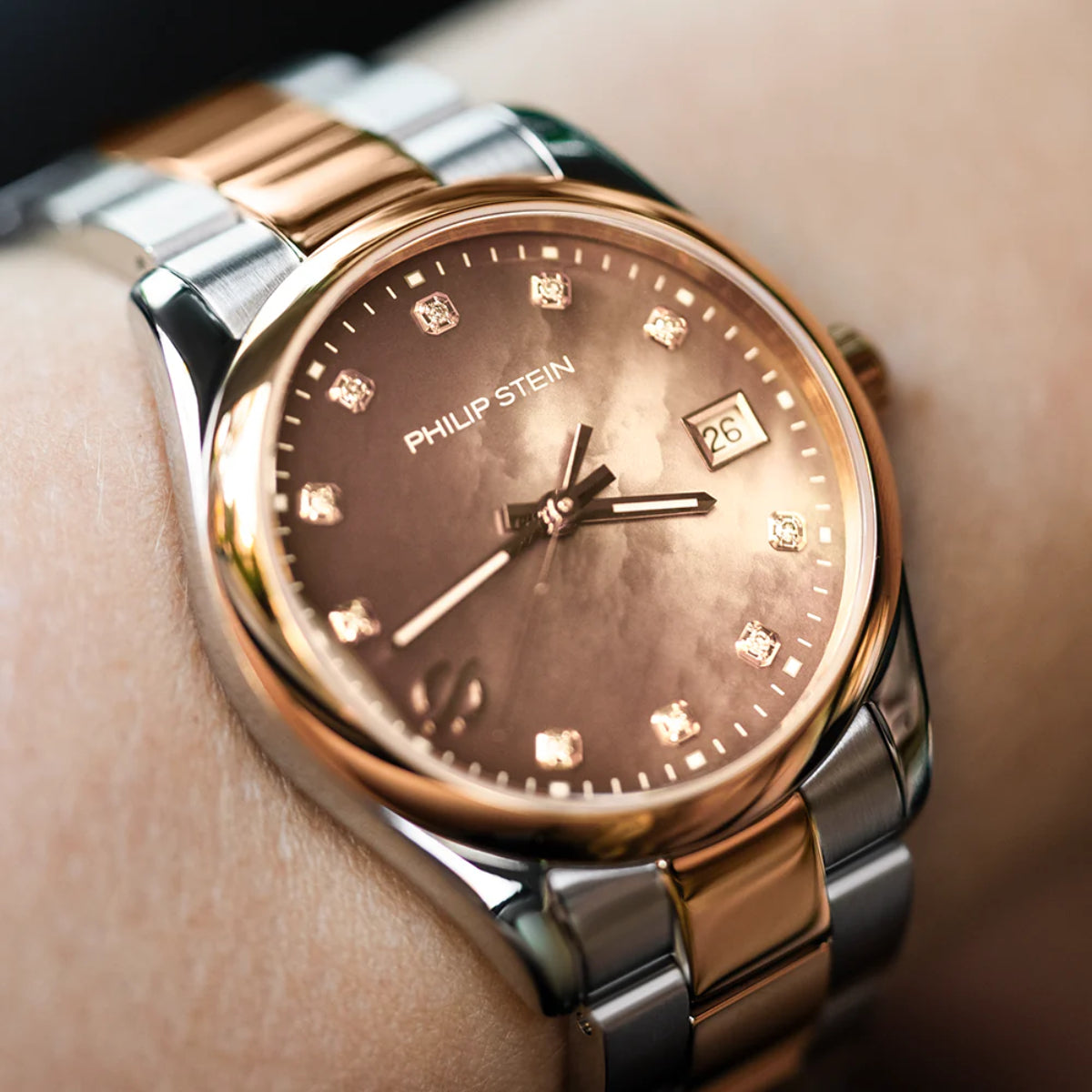 Philip Stein Women's Journey Small Quartz Watch with Brown MOP Dial and Diamond Markers - 46TRG-DMOPBR-SSTRG