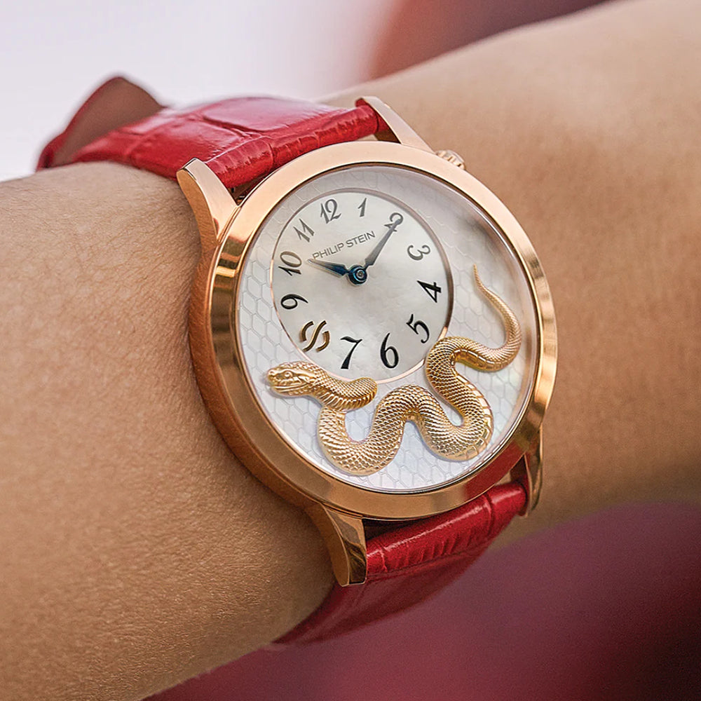 Philip Stein Women's Infinity L. Edition Snake White Dual-time R.Gold-plated Quartz Watch