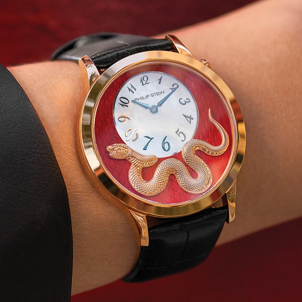 Philip Stein Women's Infinity L. Edition Snake Red Dual-time R.Gold-plated Quartz Watch