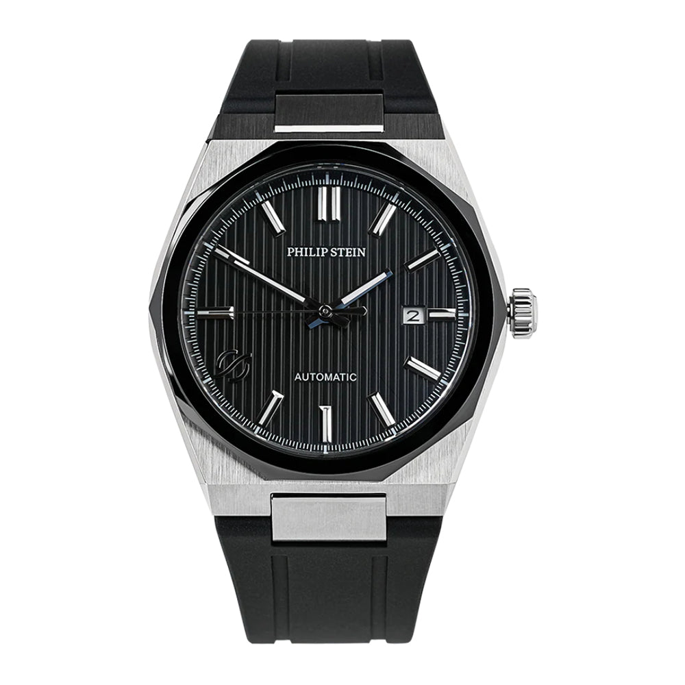 Philip Stein Men's Speed Automatic Watch in Black Dial and Rubber Strap