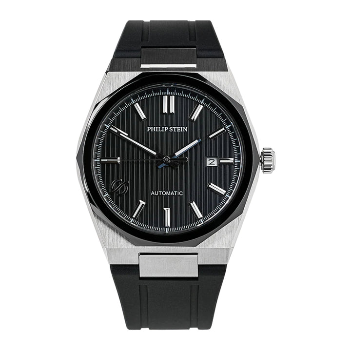 Philip Stein Men's Speed Automatic Watch in Black Dial and Rubber Strap