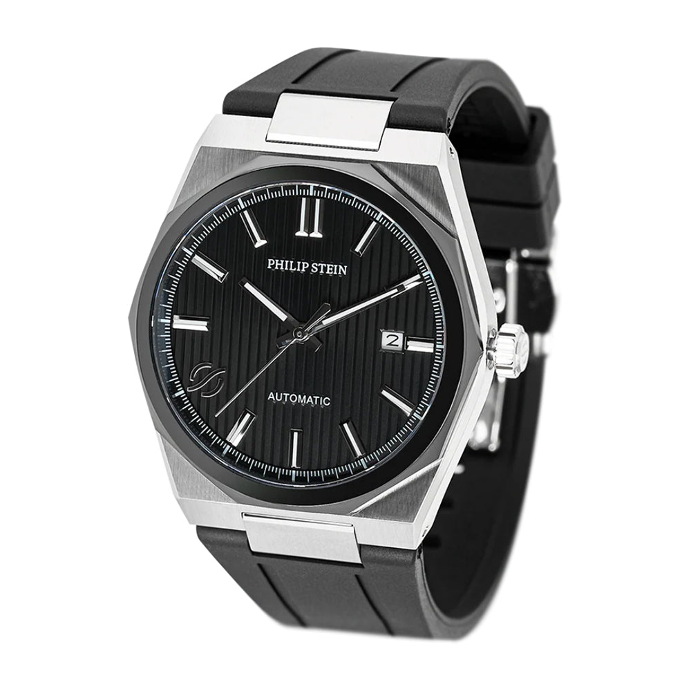 Philip Stein Men's Speed Automatic Watch in Black Dial and Rubber Strap