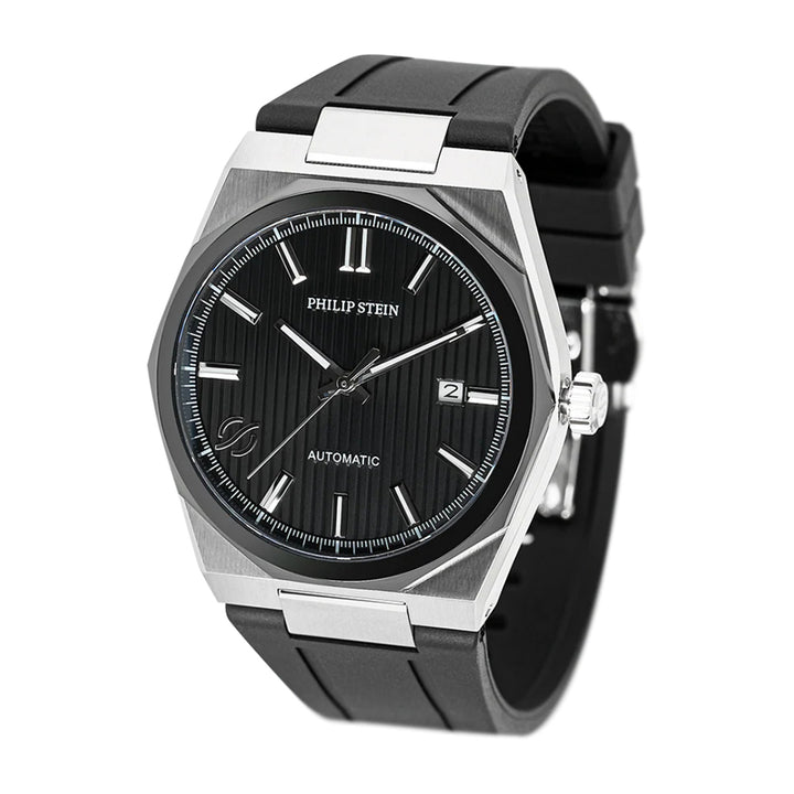 Philip Stein Men's Speed Automatic Watch in Black Dial and Rubber Strap
