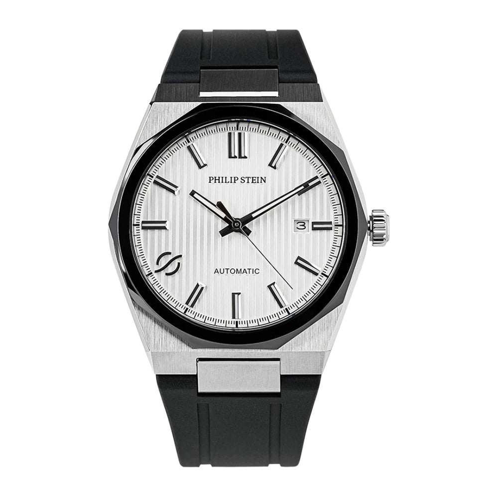 Philip Stein Men's Speed Automatic Watch in Black Dial and Rubber Strap